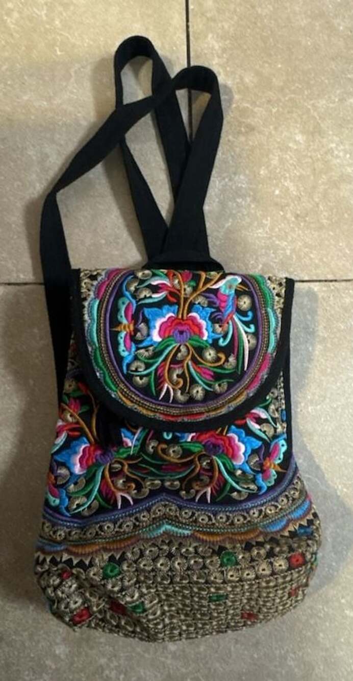 Boho Vintage Hippie Embroidered Canvas Backpack Purse Floral Shoulder Bag